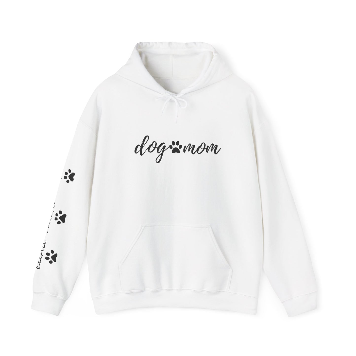 Dog Mom Hoodie — Paw Print Script Sleeve Hoodie