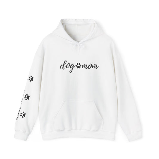 Dog Mom Hoodie — Paw Print Script Sleeve Hoodie